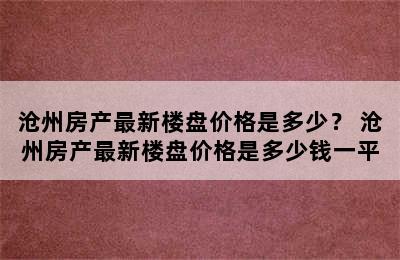 沧州房产最新楼盘价格是多少？ 沧州房产最新楼盘价格是多少钱一平